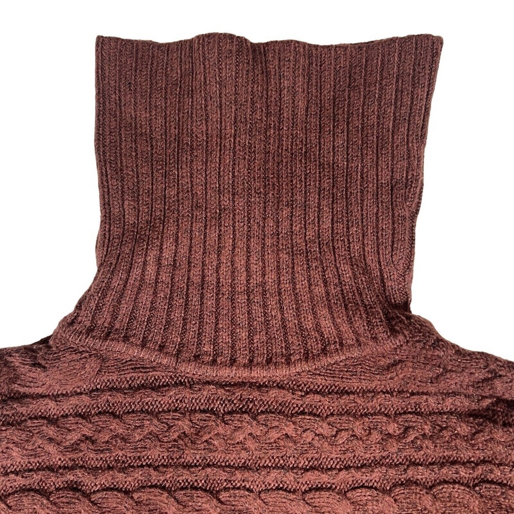Rachel Zoe Cable Knit Turtleneck Poncho Sweater Brown Womens One Size Boho - Picture 2 of 4